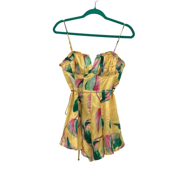 Monanella Radiance Romper Yellow Satin Green‎ Pink Printed Size Small - Picture 2 of 13